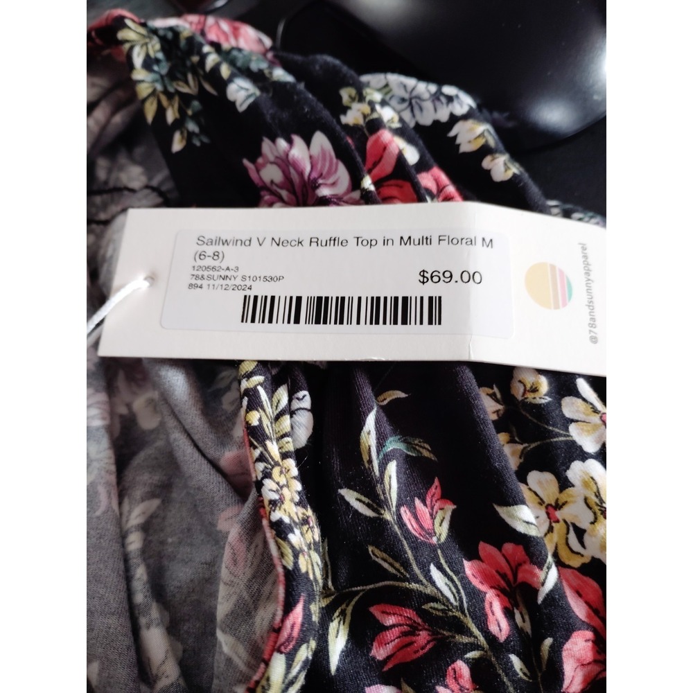 NWT 78 & Sunny Women Babydoll Floral Gypsy Sailwind V Neck Ruffle Top M-MSRP$69 - Picture 5 of 12